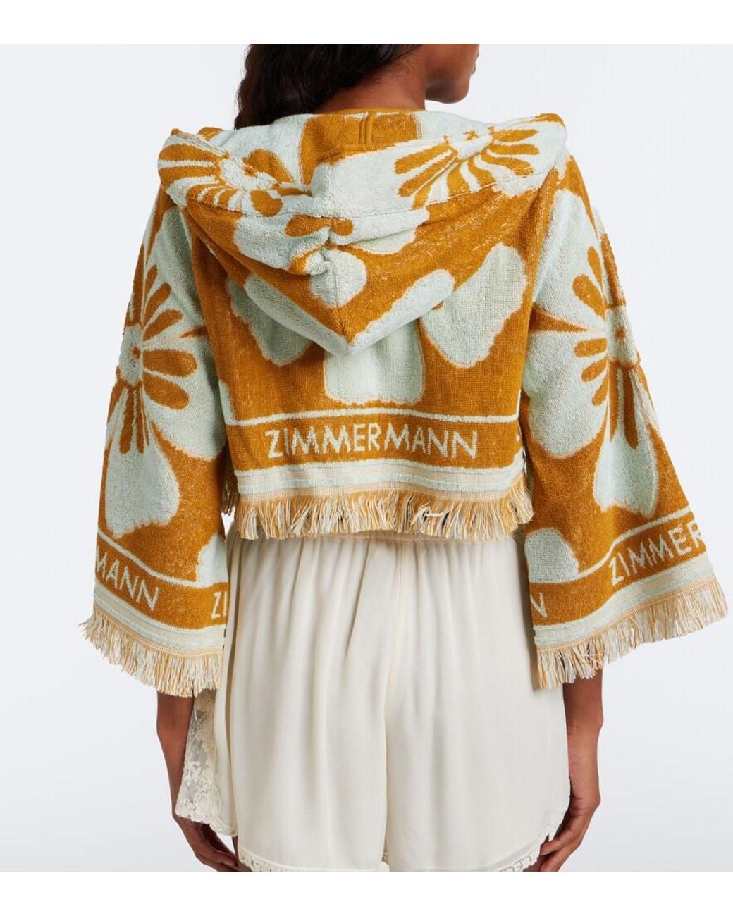 Zimmermann Metallic Fairlight Floral Cropped Terry Hoodie
