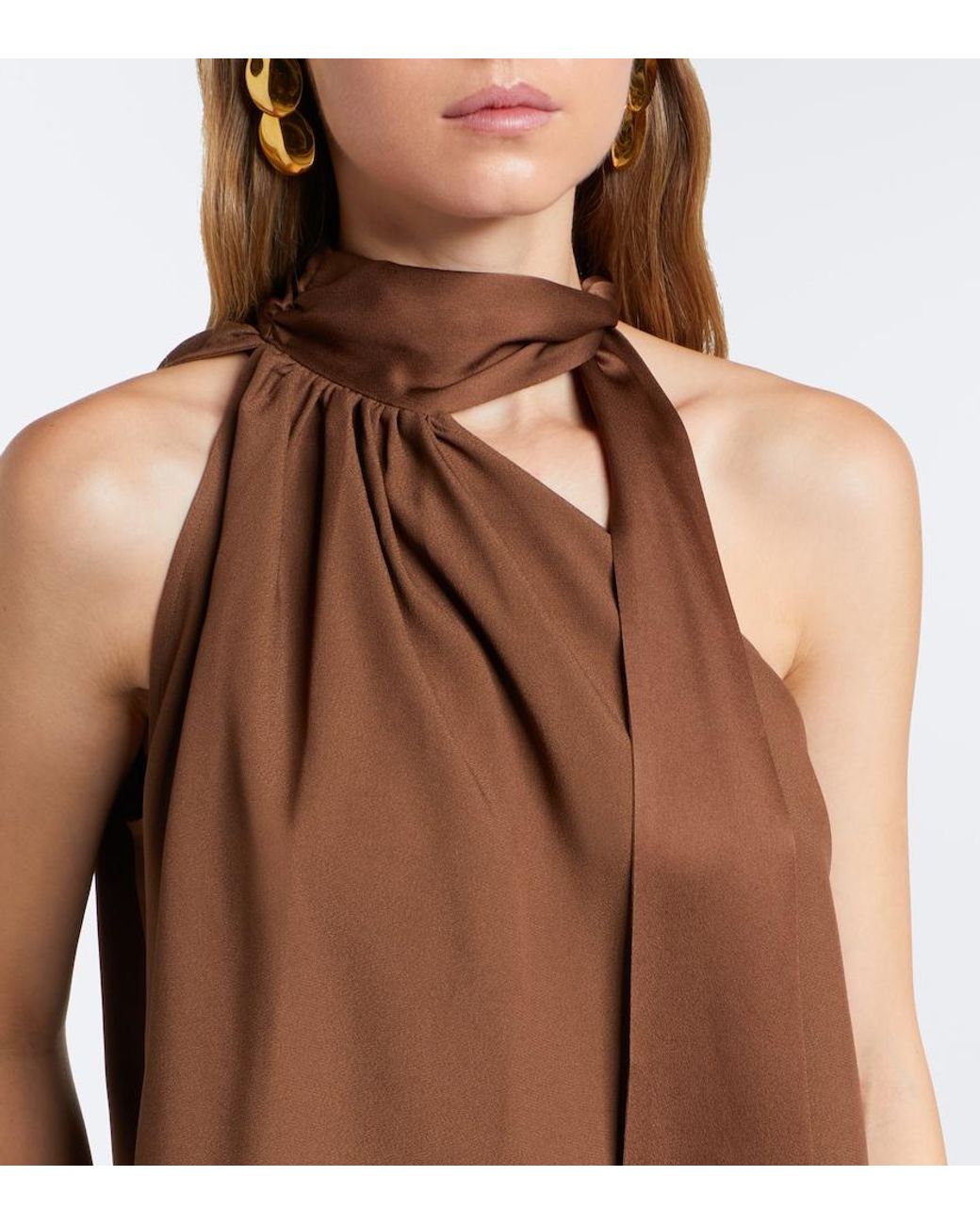 Taller Marmo Brown Astor Scarf-Detail Crepe Cady Top