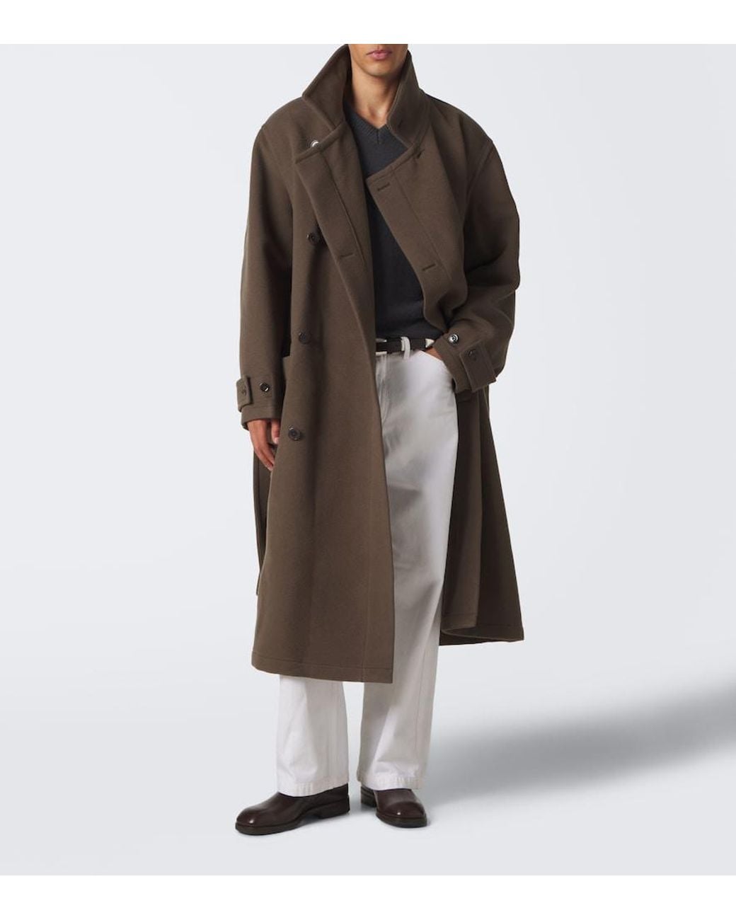 Lemaire Brown Wool Wrap Coat for men