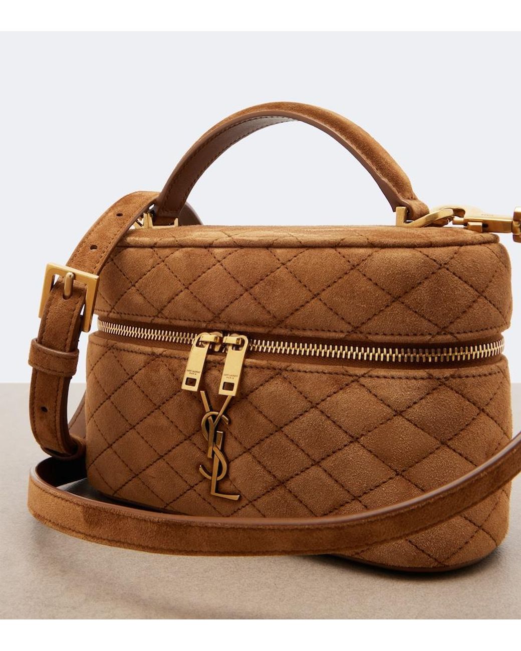 Saint Laurent Brown Gaby Mini Quilted Suede Vanity Bag