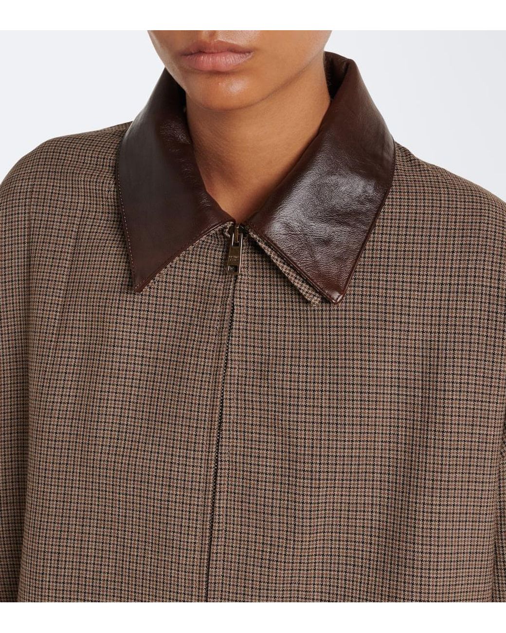 Prada Brown Houndstooth Virgin Wool Blouson Jacket