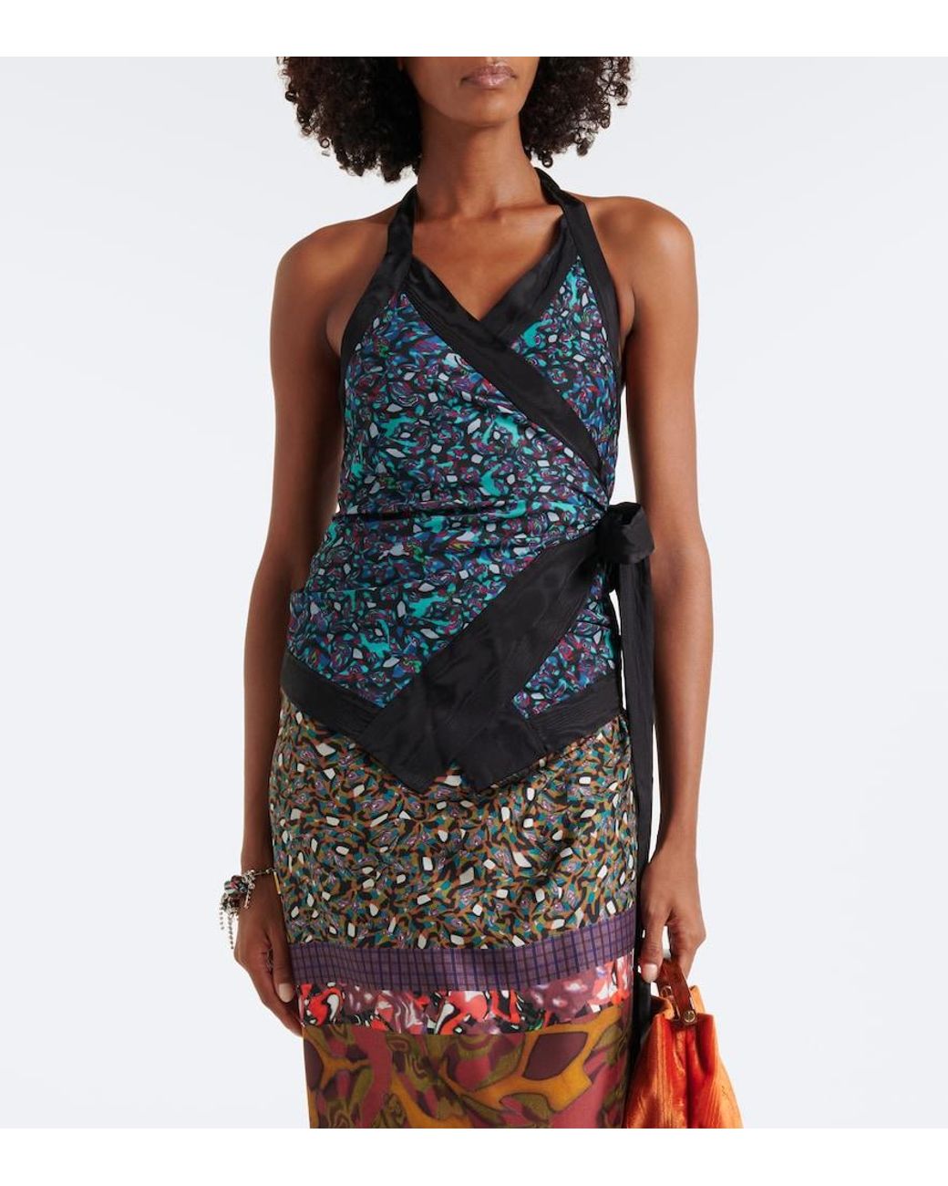 Dries Van Noten Blue Printed Moire Wrap Top
