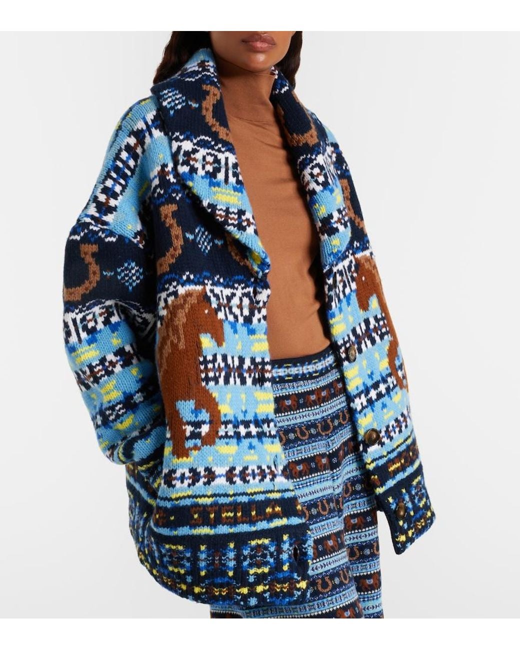 Stella McCartney Blue Fair Isle Virgin Wool Cardigan