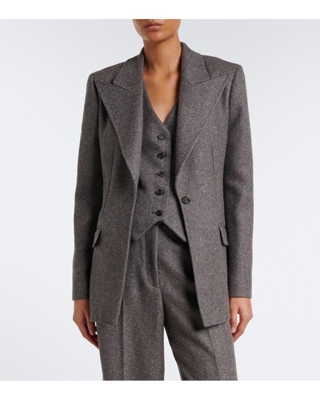 Gabriela Hearst Gray Coleridge Herringbone Cashmere And Wool Vest