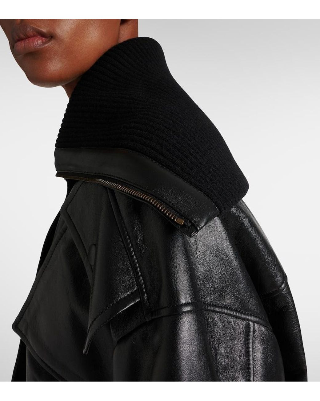 Chloé Cropped Leather Bomber Jacket in Black | Lyst