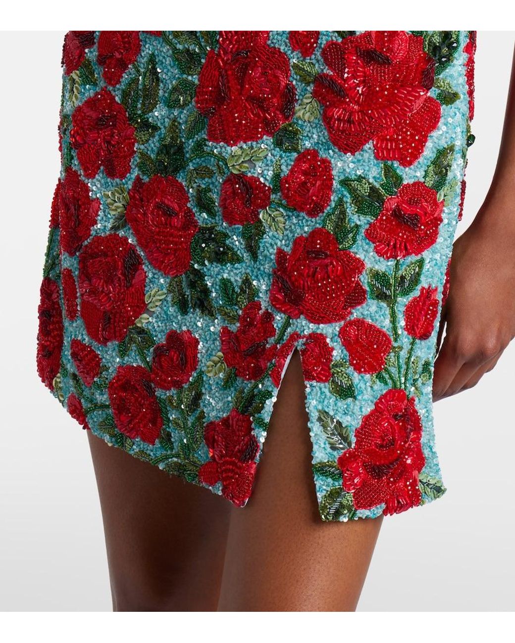 La Fuori Red Crimson Rose Sequined Minidress