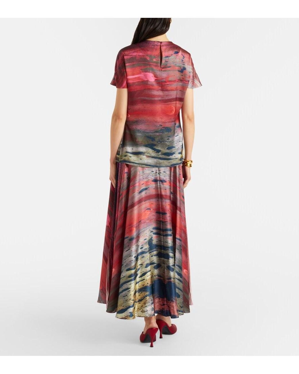 Roksanda Red Printed Silk Satin Maxi Skirt