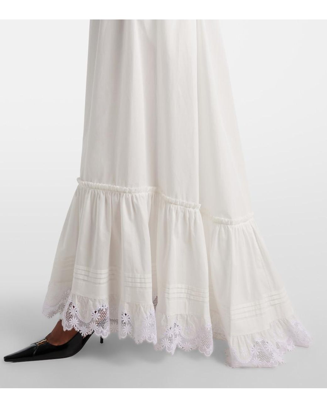 Saint Laurent White Embroidered Cotton Poplin Maxi Dress