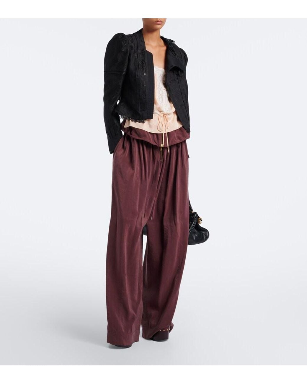 Chloé White Lace-Trimmed Silk Satin Top