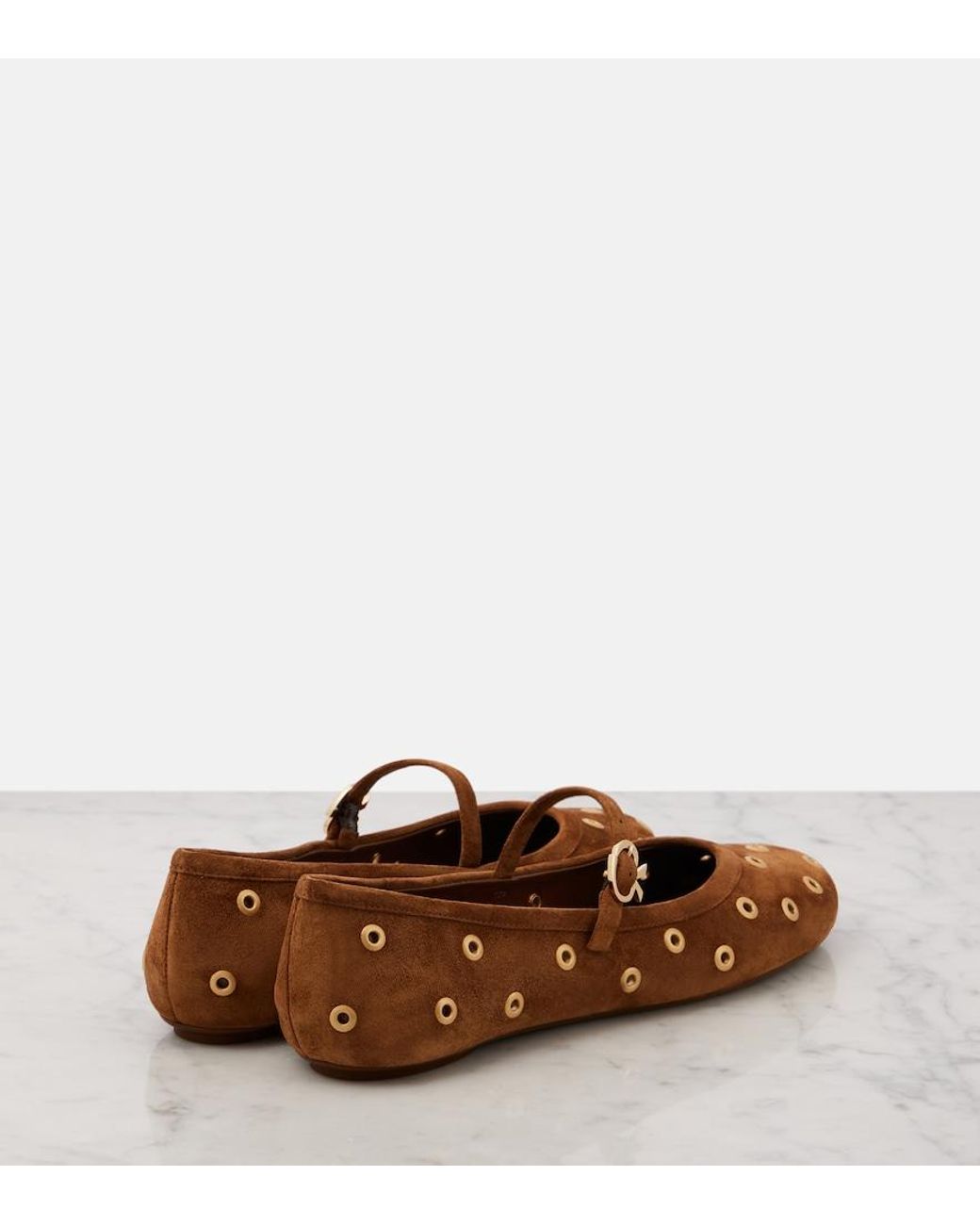 Gianvito Rossi Brown Studded Suede Mary Jane Flats