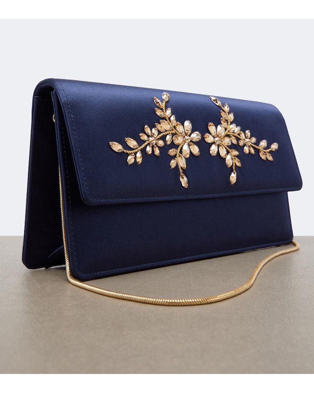 Manolo Blahnik Blue Capripla Embellished Satin Clutch