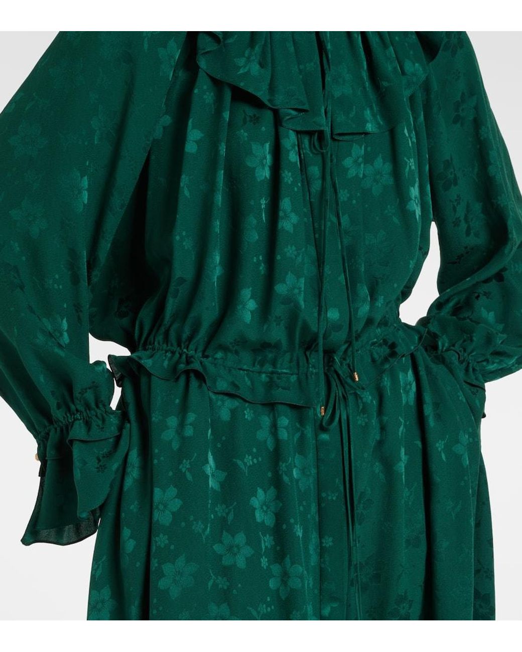 Chloé Green Ruffled Floral Silk Jacquard Midi Dress