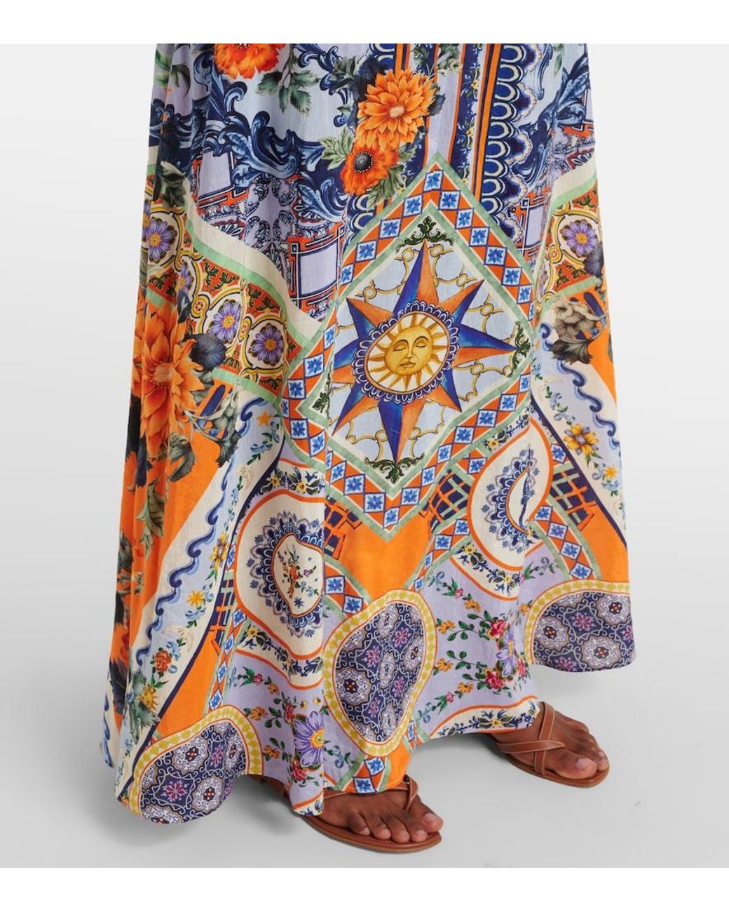 Camilla Blue Printed Linen And Silk Maxi Dress