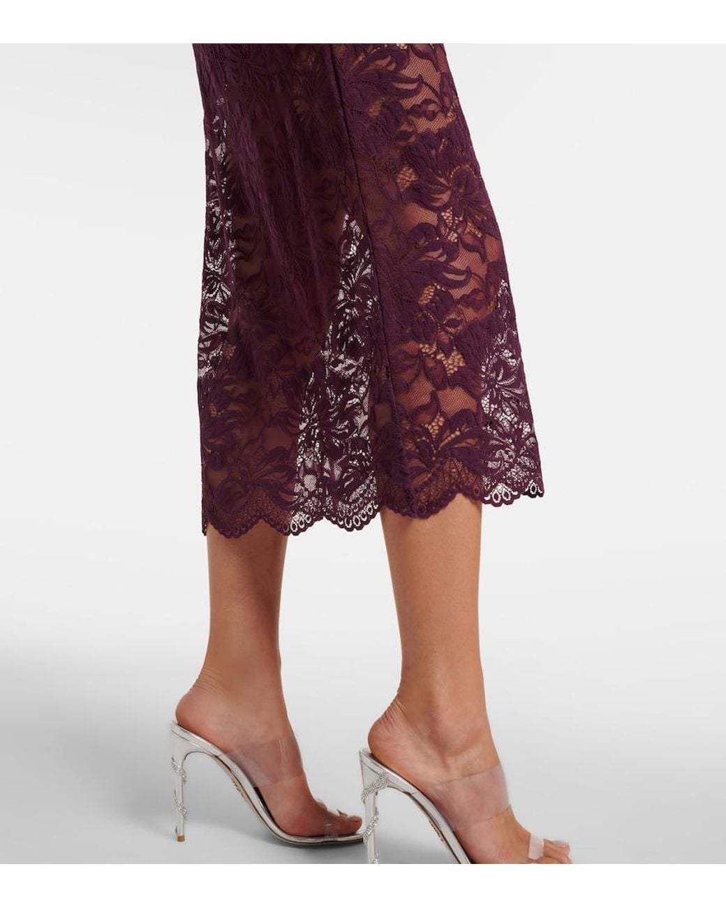 Rabanne Purple Floral Lace Midi Skirt