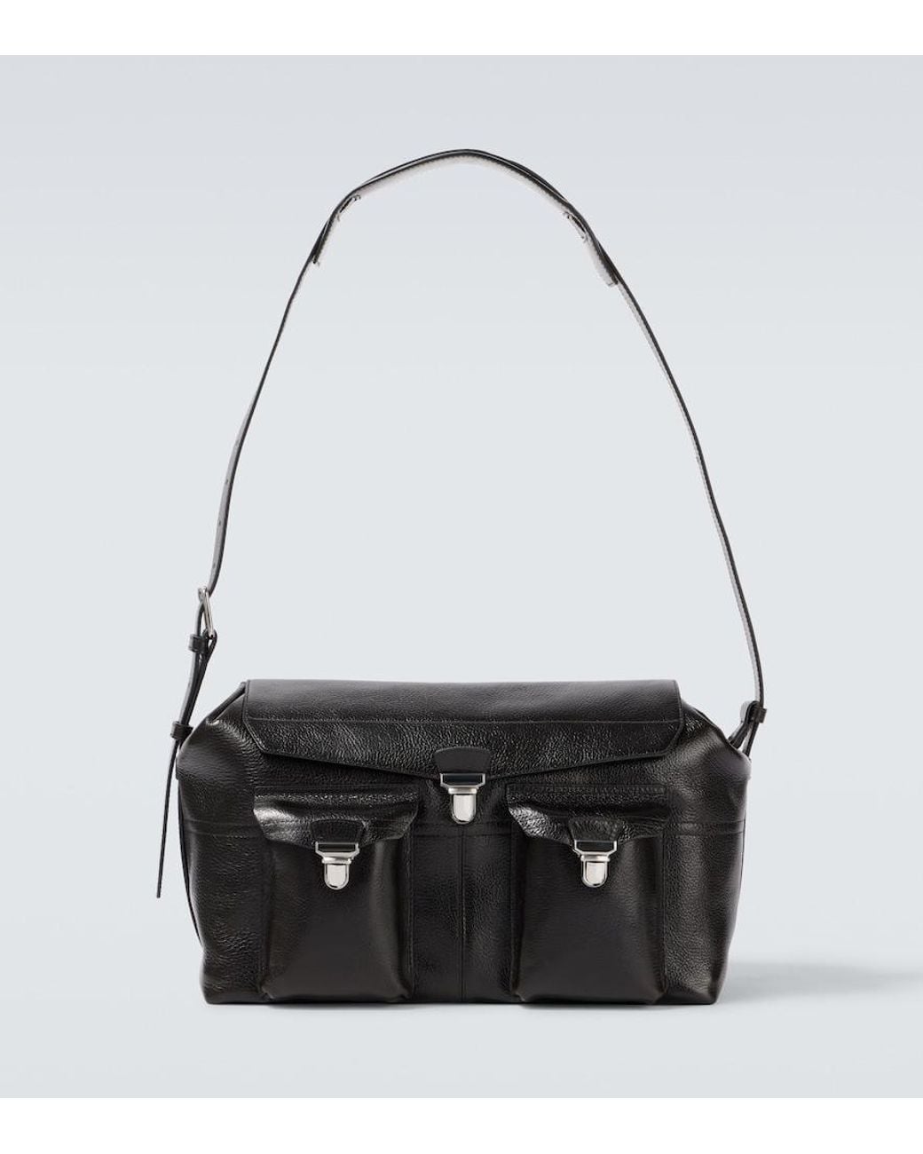 Lemaire Black Week-End Gear Leather Shoulder Bag for men