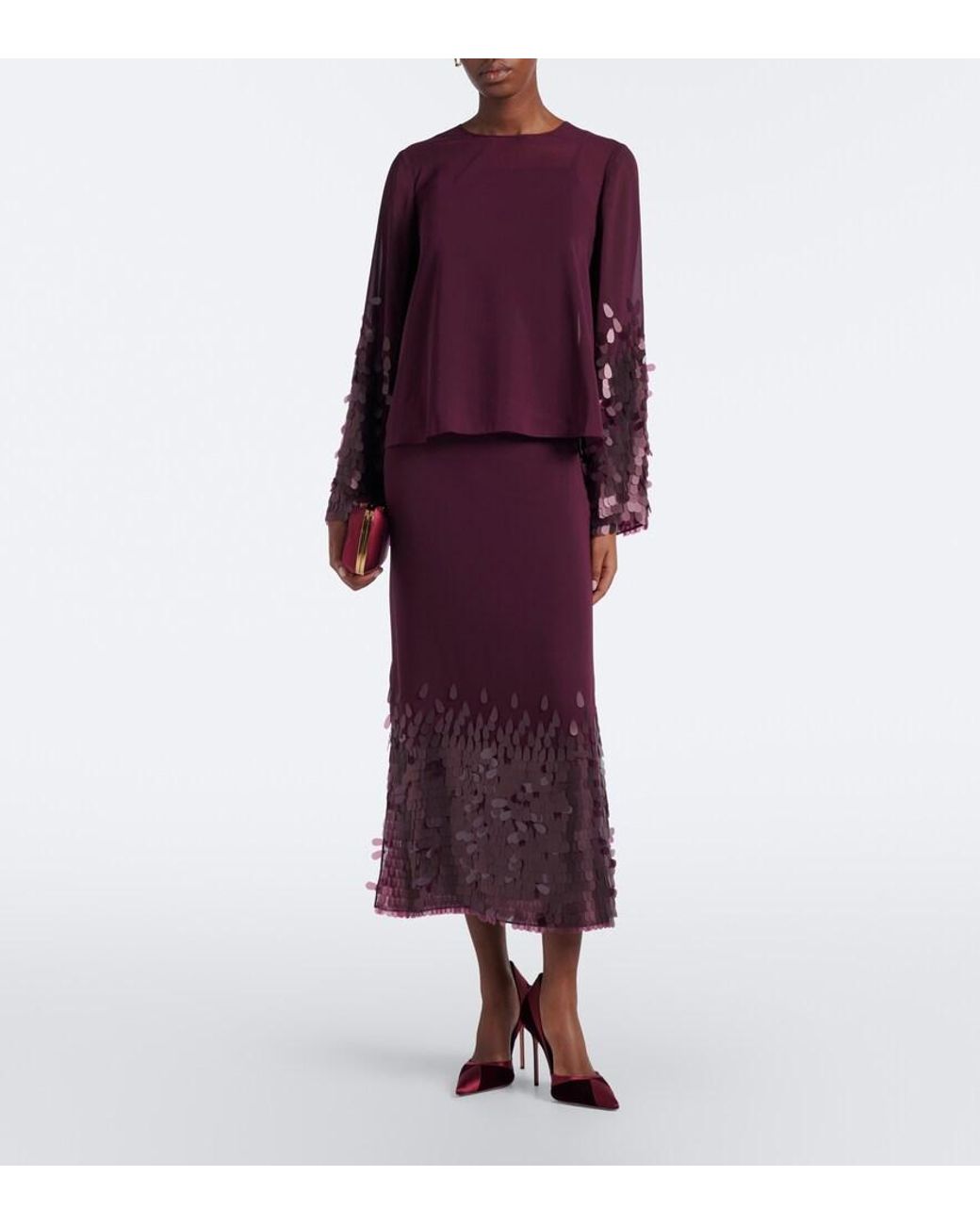 Joseph Purple Connie Sequined Chiffon Midi Skirt