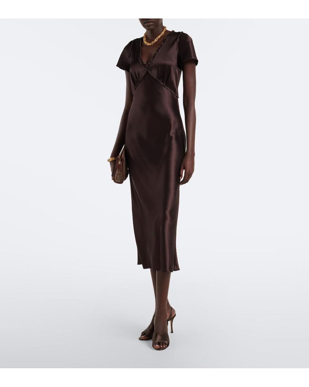 Dorothee Schumacher Black Shiny Statement Satin Midi Dress