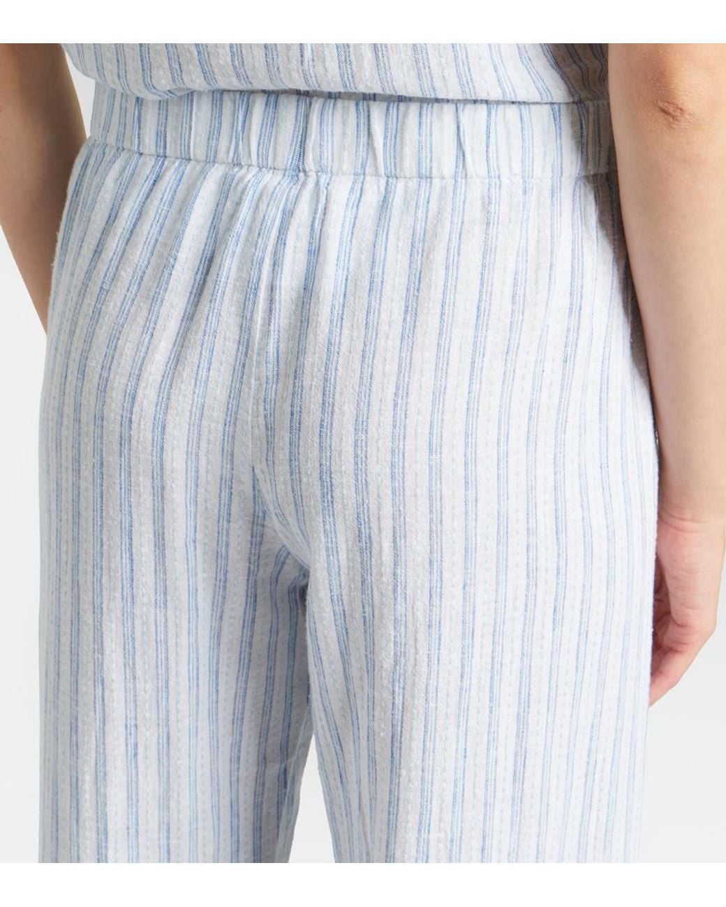 Velvet Blue Evony Cotton And Linen Wide-Leg Pants