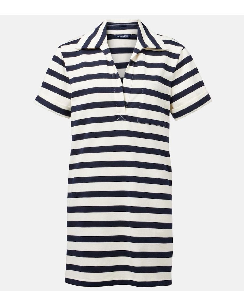 Veronica Beard Blue Cayden Striped Cotton Polo Dress