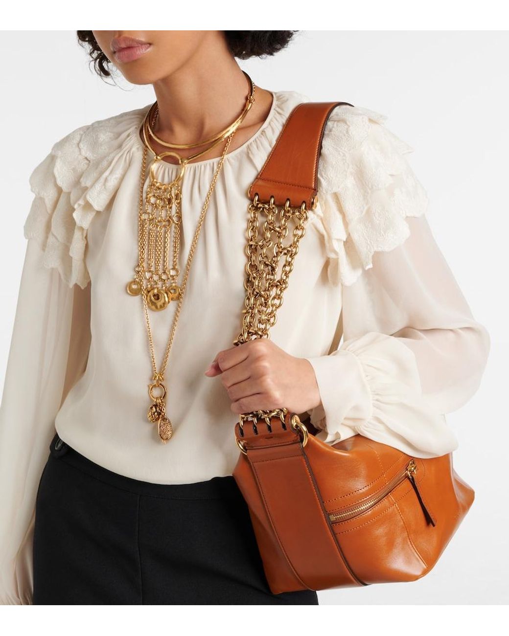 Chloé Brown Camera Chain Leather Shoulder Bag