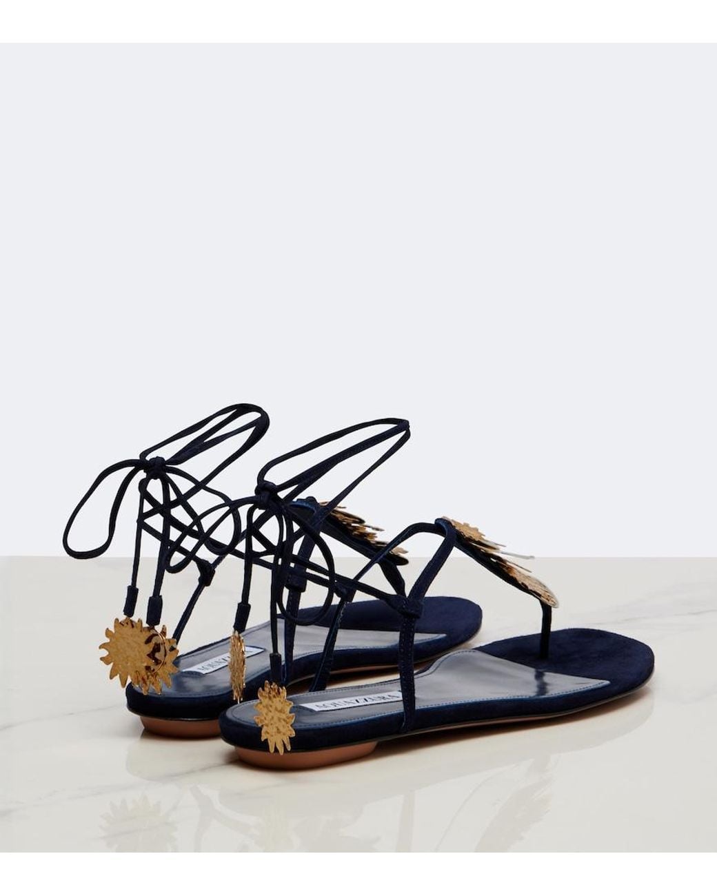 Aquazzura Blue Night Stars Embellished Suede Thong Sandals