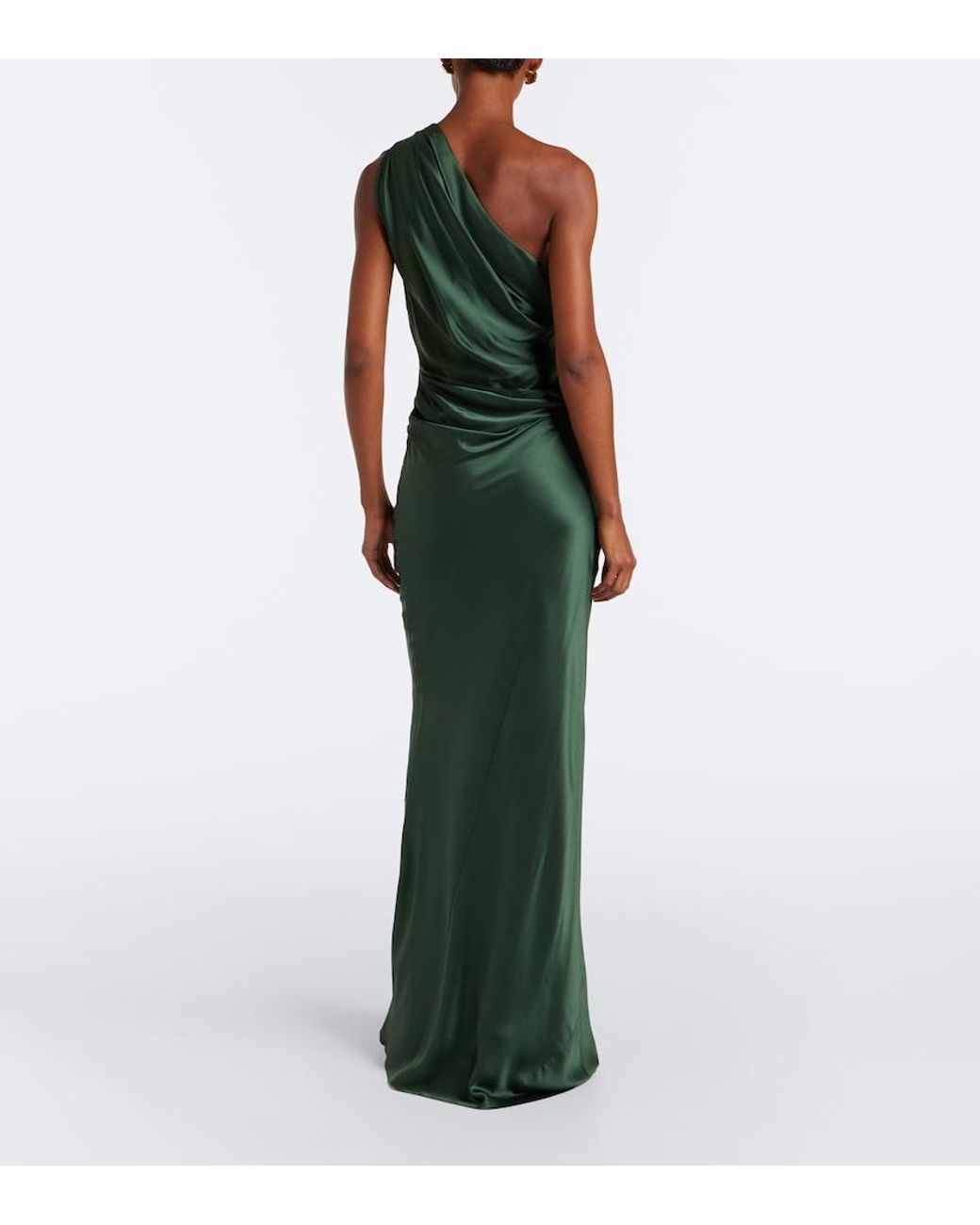 The Sei Green Draped One-Shoulder Silk Satin Gown