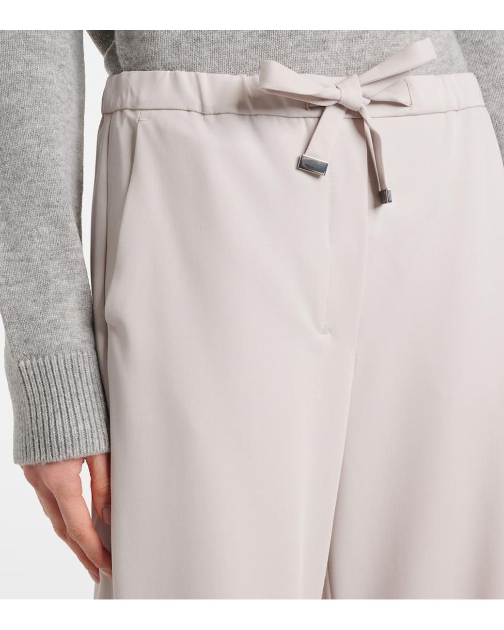 Max Mara White Argenta Virgin Wool Crepe Wide-Leg Pants