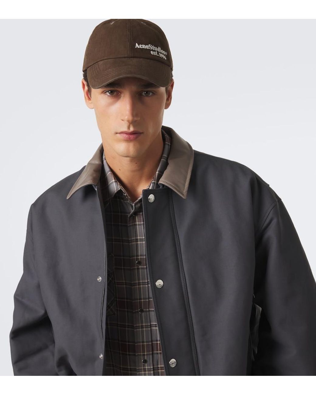 Acne Brown Logo Embroidered Canvas Baseball Cap for men