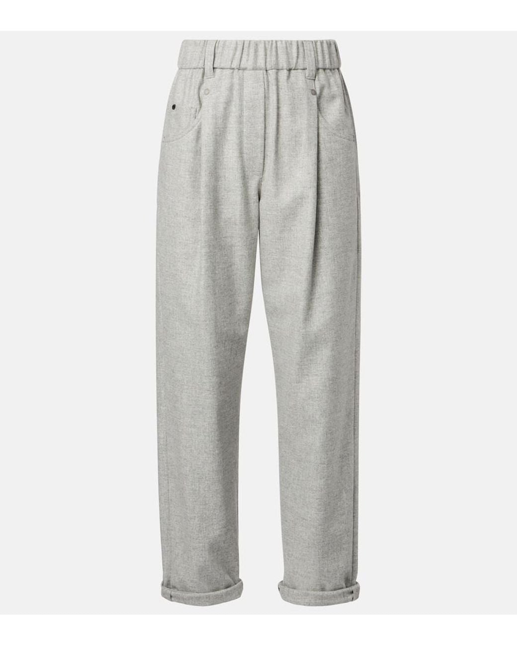 Brunello Cucinelli Gray Cropped Wool And Cashmere Straight Pants