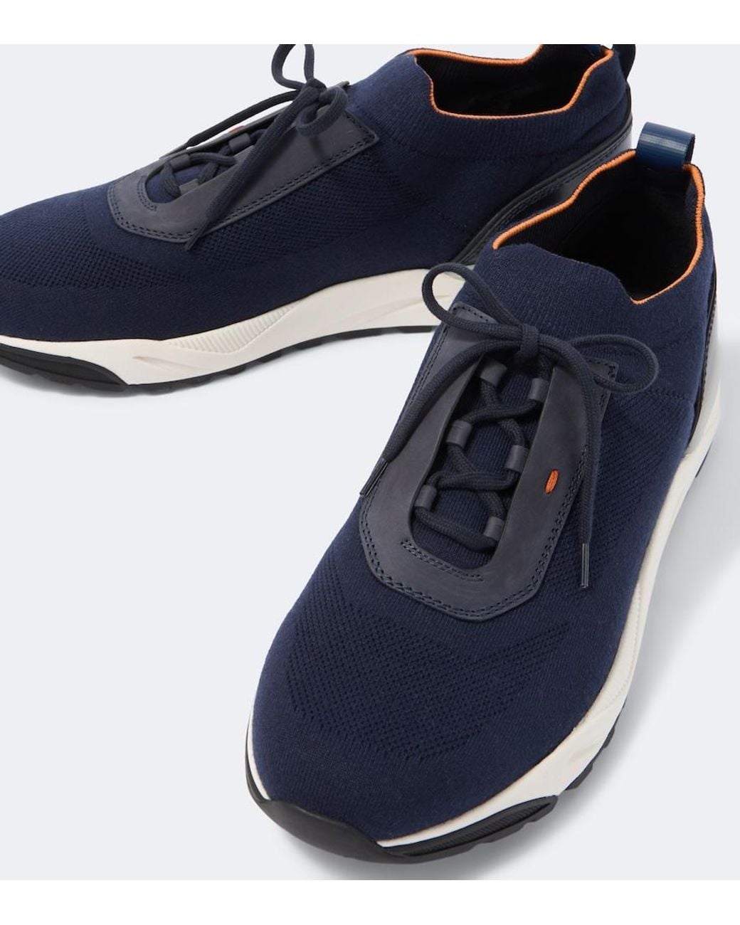 Santoni Blue Leather-Trimmed Knitted Sneakers for men