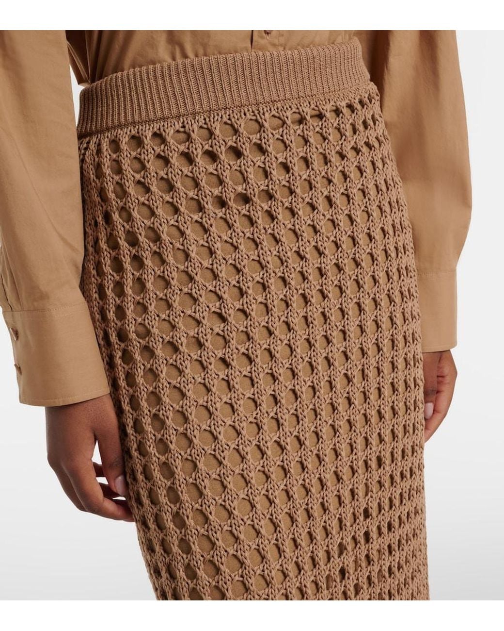 Max Mara Brown Geode Open-Knit Cotton Midi Skirt