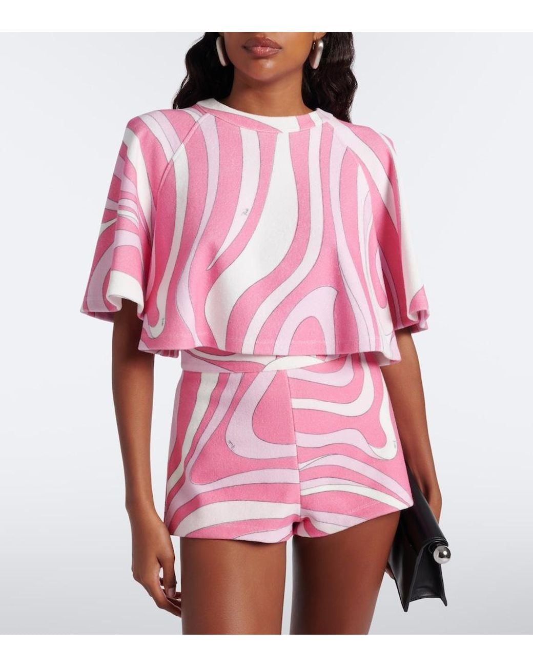 Emilio Pucci Pink Marmo Cotton-Blend Terry Crop Top