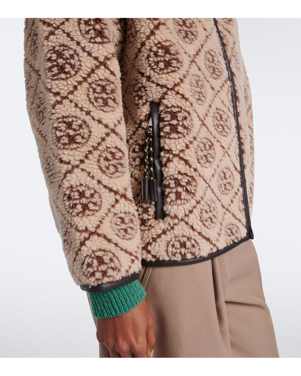 Tory Burch Brown T Monogram Printed Teddy Jacket
