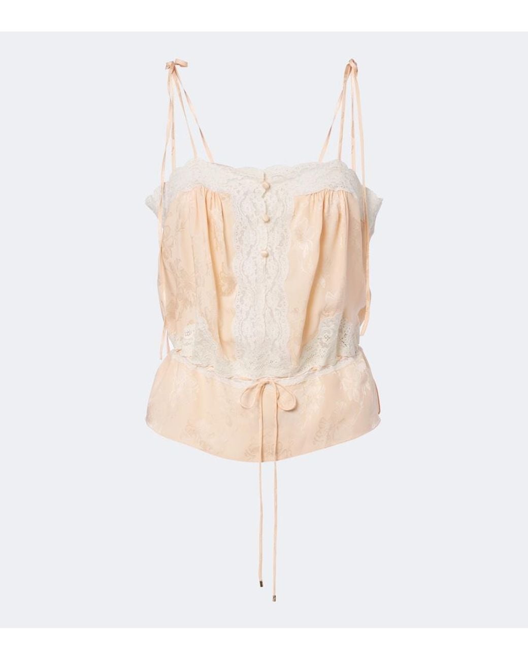 Chloé White Lace-Trimmed Silk Satin Top