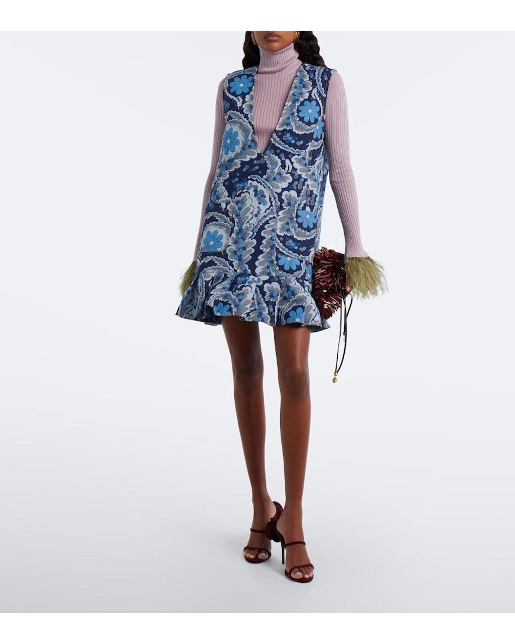 LaDoubleJ Blue Root Beer Floral Jacquard Minidress