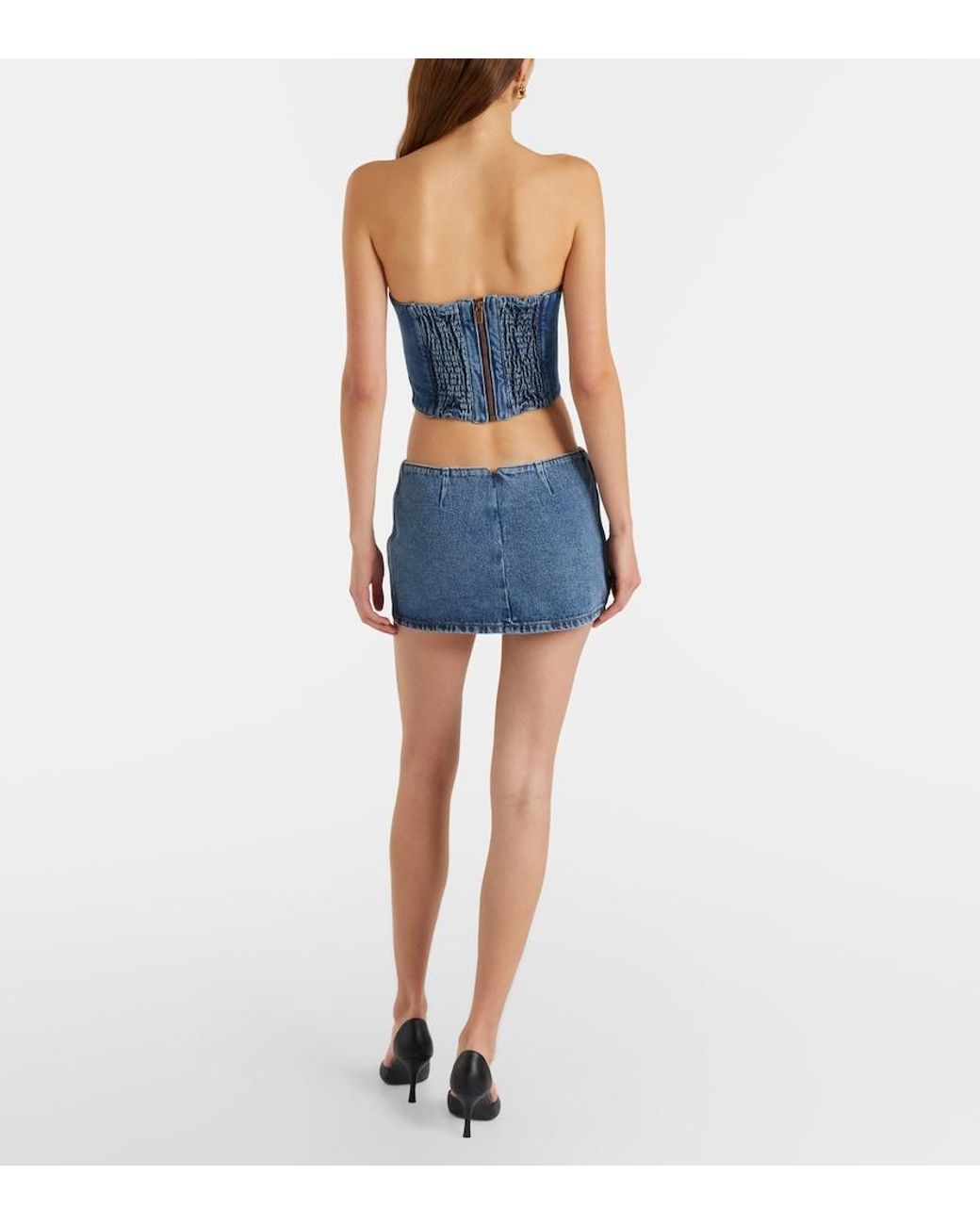 Magda Butrym Blue Floral-Applique Denim Miniskirt