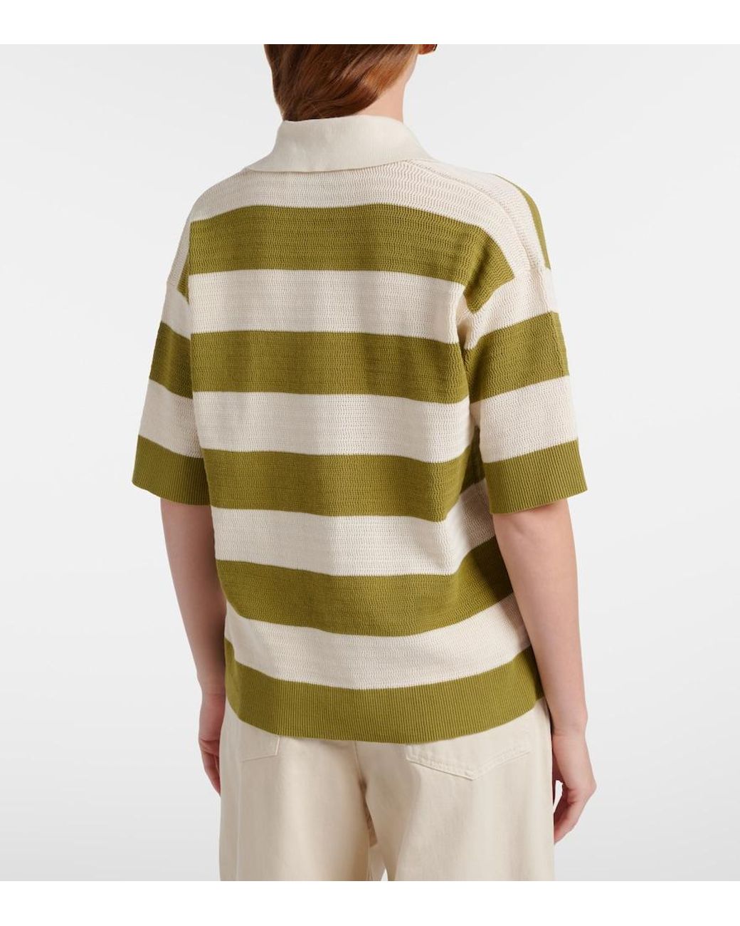 AMI Green Ami De Cour Striped Cotton Polo Shirt