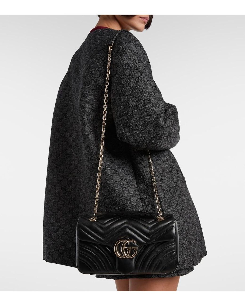 Gucci Black Gg Marmont Medium Leather Shoulder Bag