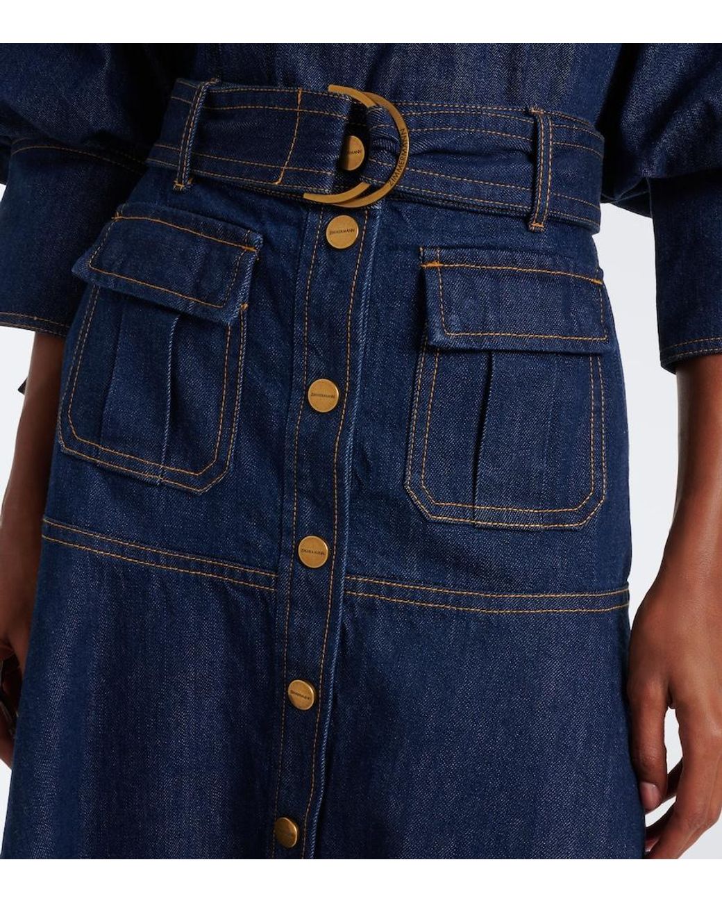 Zimmermann Blue Belted Denim Midi Skirt