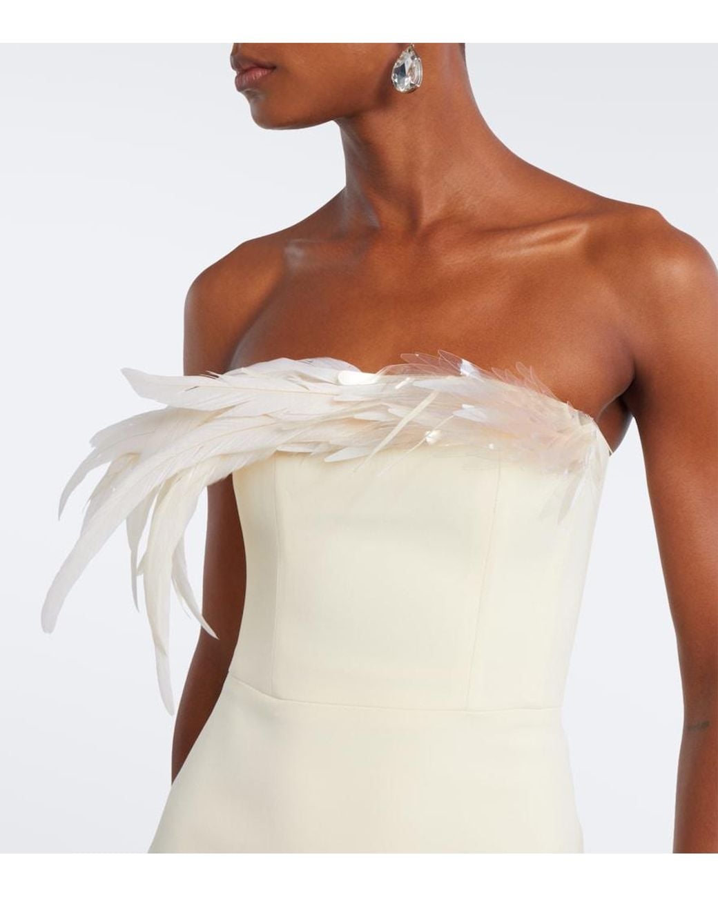 David Koma White Feather-Trimmed Bustier Gown