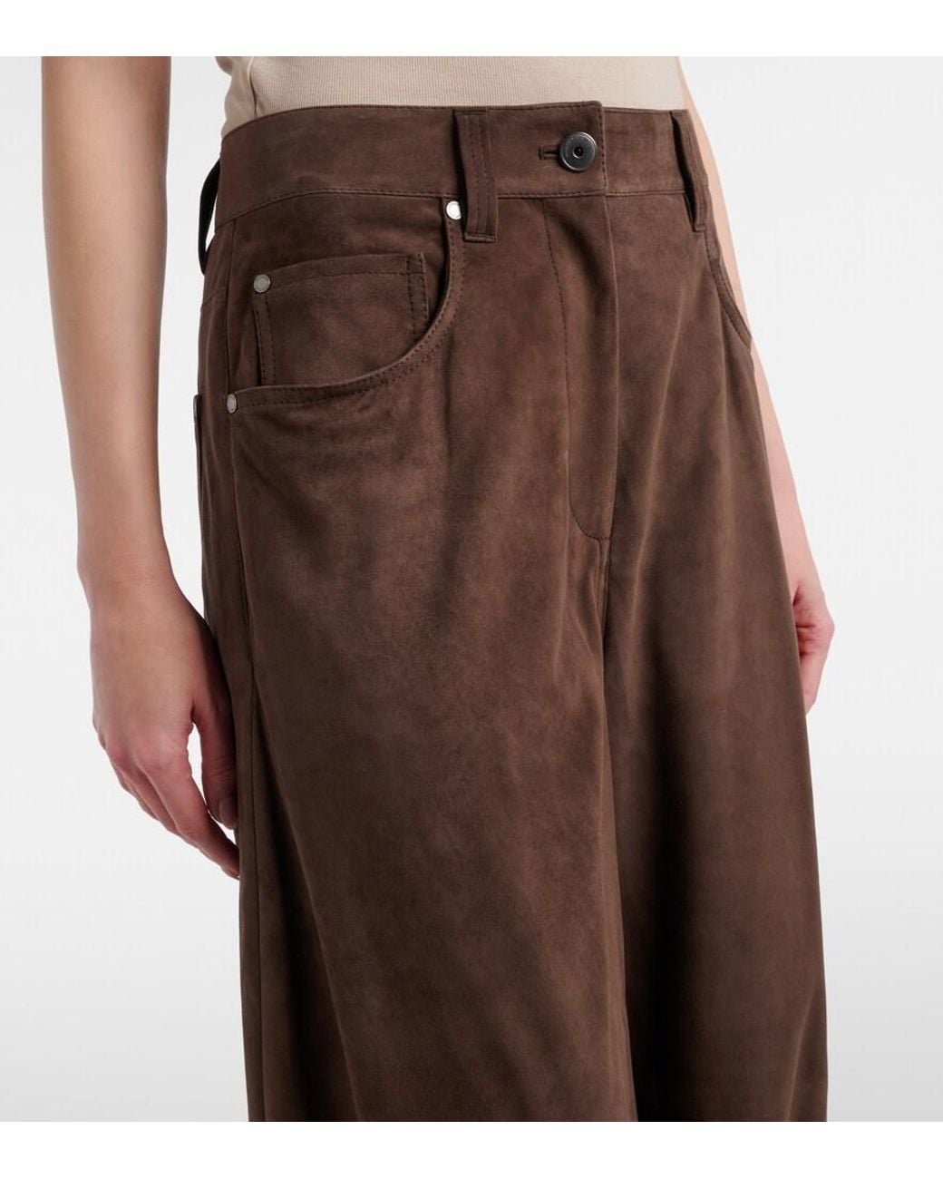 Brunello Cucinelli Brown Suede Wide-Leg Pants