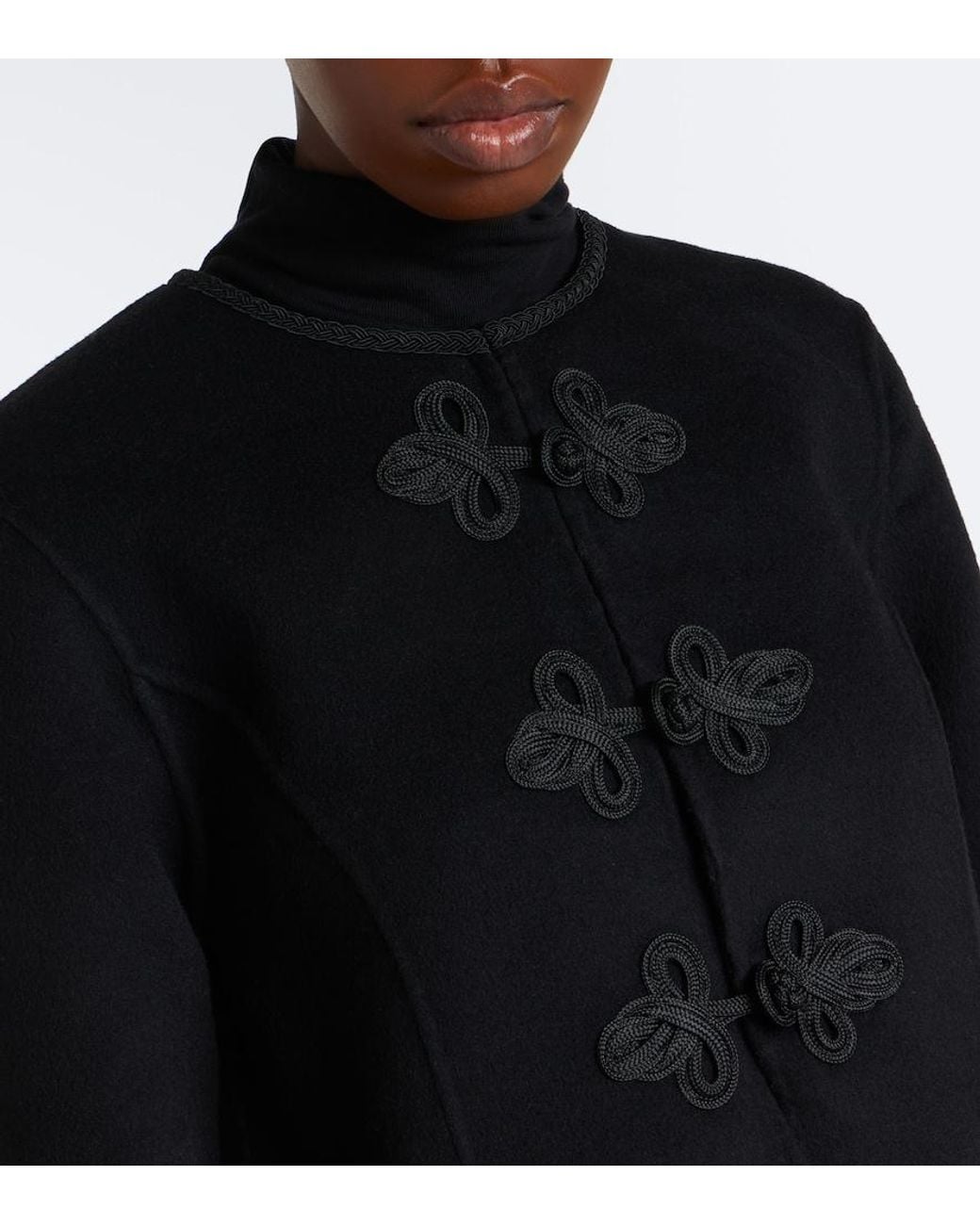 Rixo Black Inga Fringed Wool-Blend Jacket