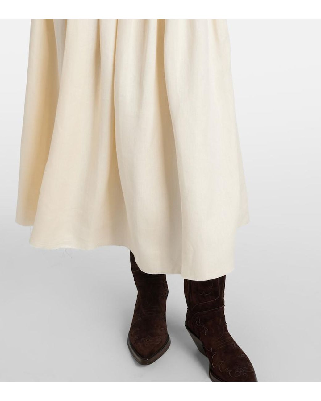 Gabriela Hearst White Chiara Gathered Linen Midi Skirt