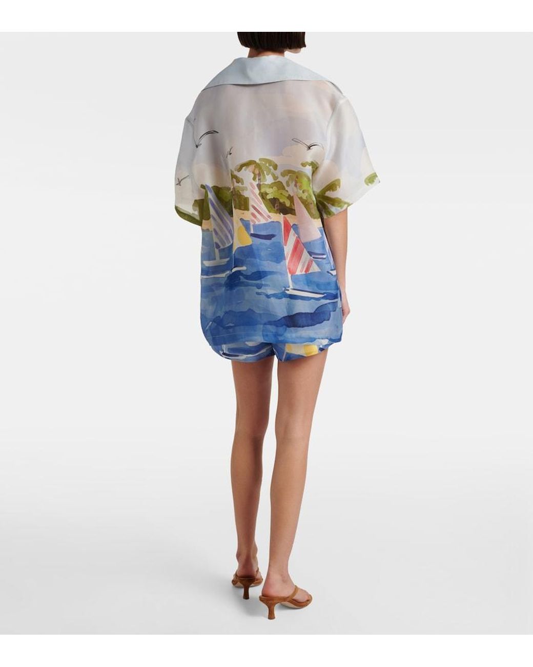 LEO LIN Blue Josie Printed Silk Shorts
