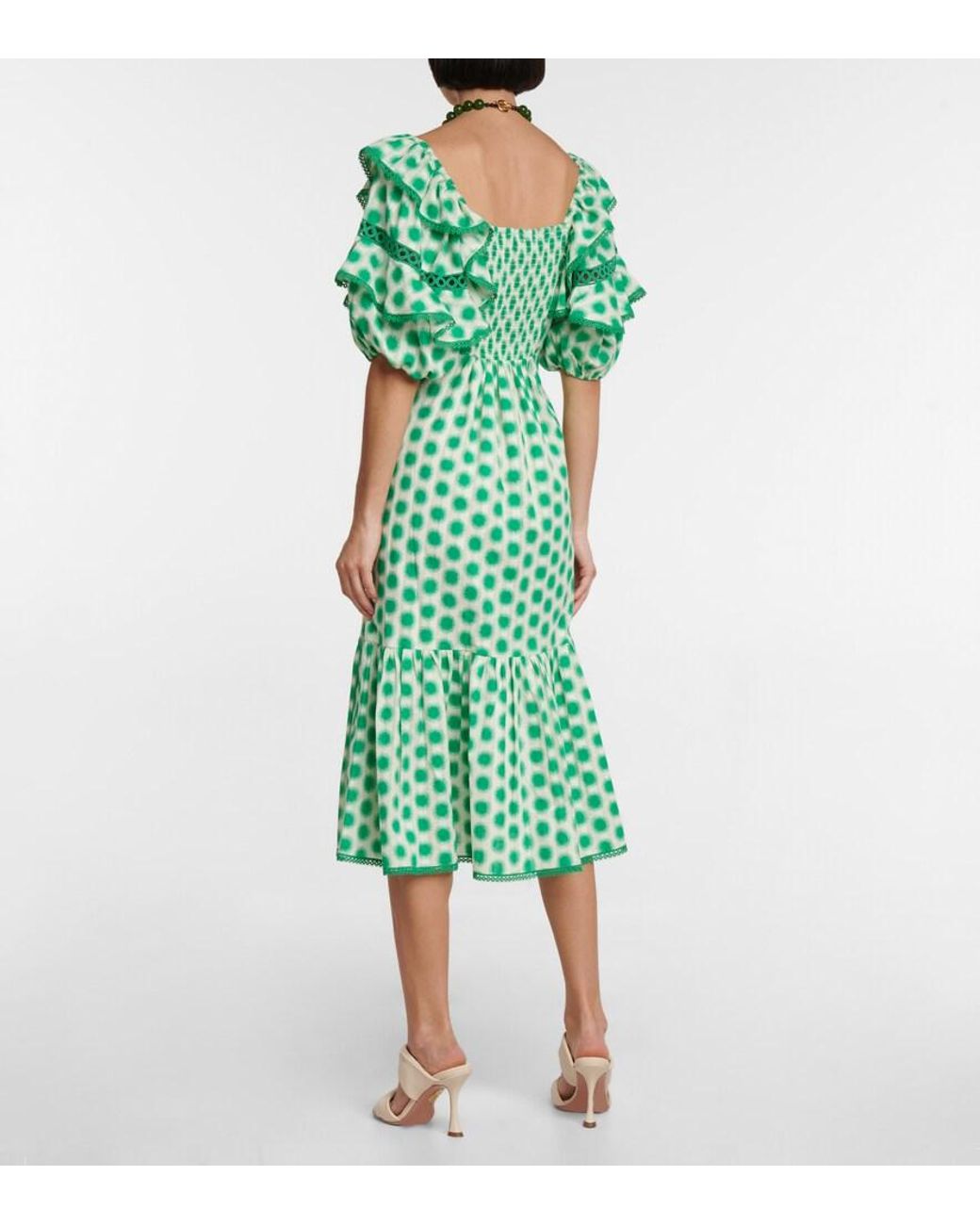 Diane von Furstenberg Green Oliver Lace Trimmed Cotton Midi Dress