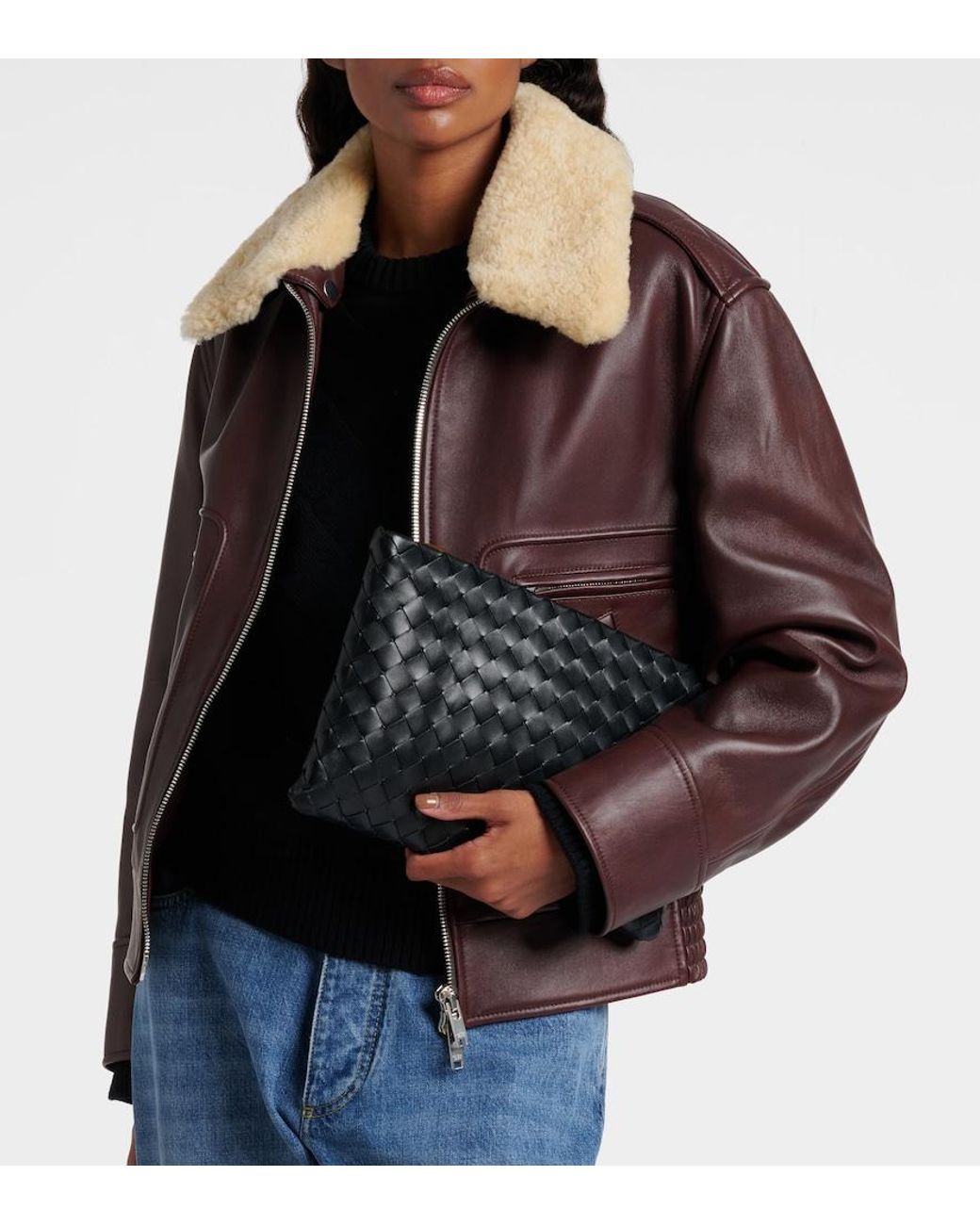 Bottega Veneta Black Intrecciato Medium Leather Pouch