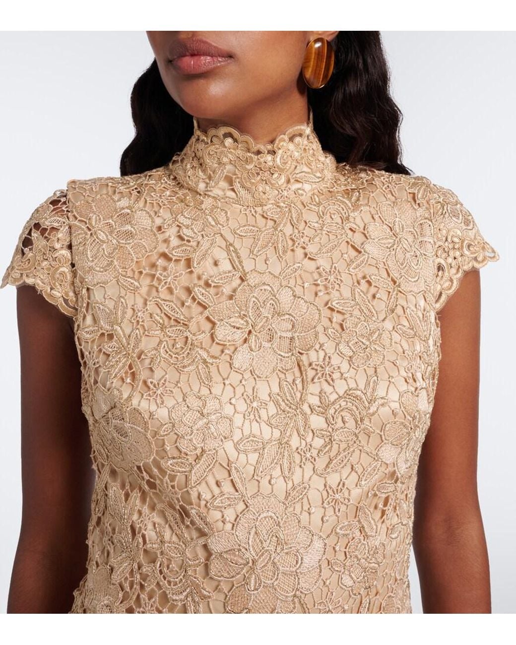 Rebecca Vallance Natural Nottingham Open-Back Guipure Lace Gown
