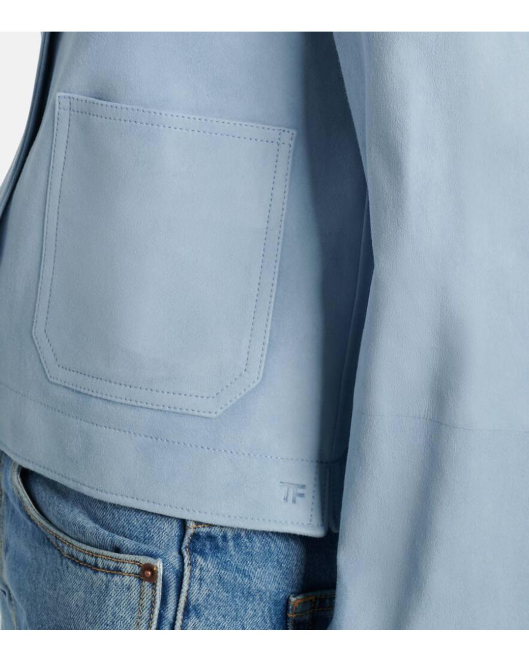 Tom Ford Blue Cropped Suede Blouson Jacket