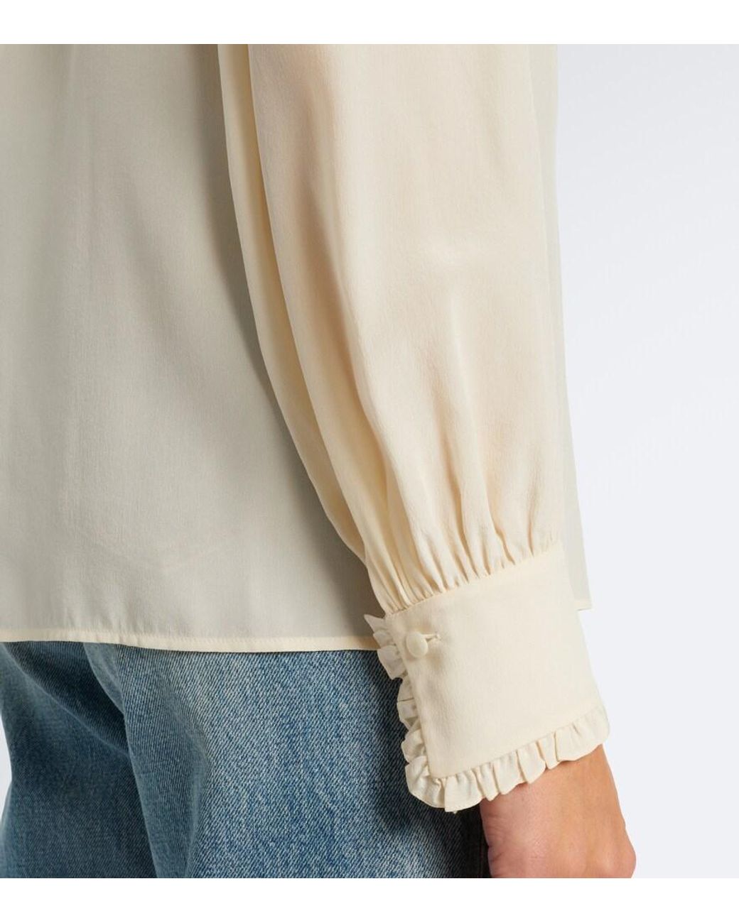Chloé White Lace-Trimmed Silk Crepe De Chine Blouse