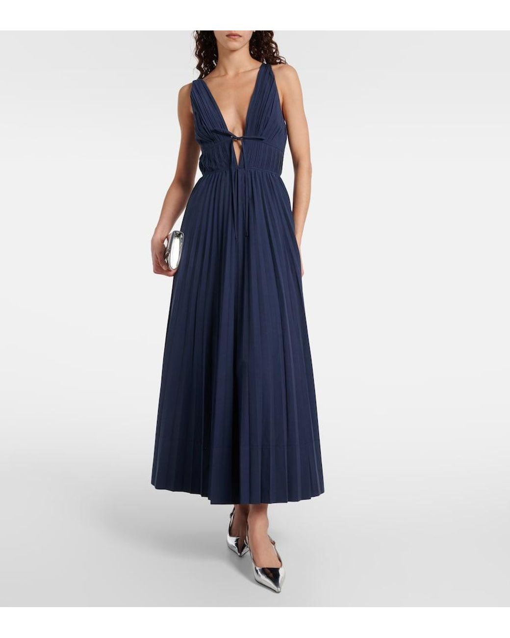 Jonathan Simkhai Blue Stephanie Plisse Cotton-Blend Gown